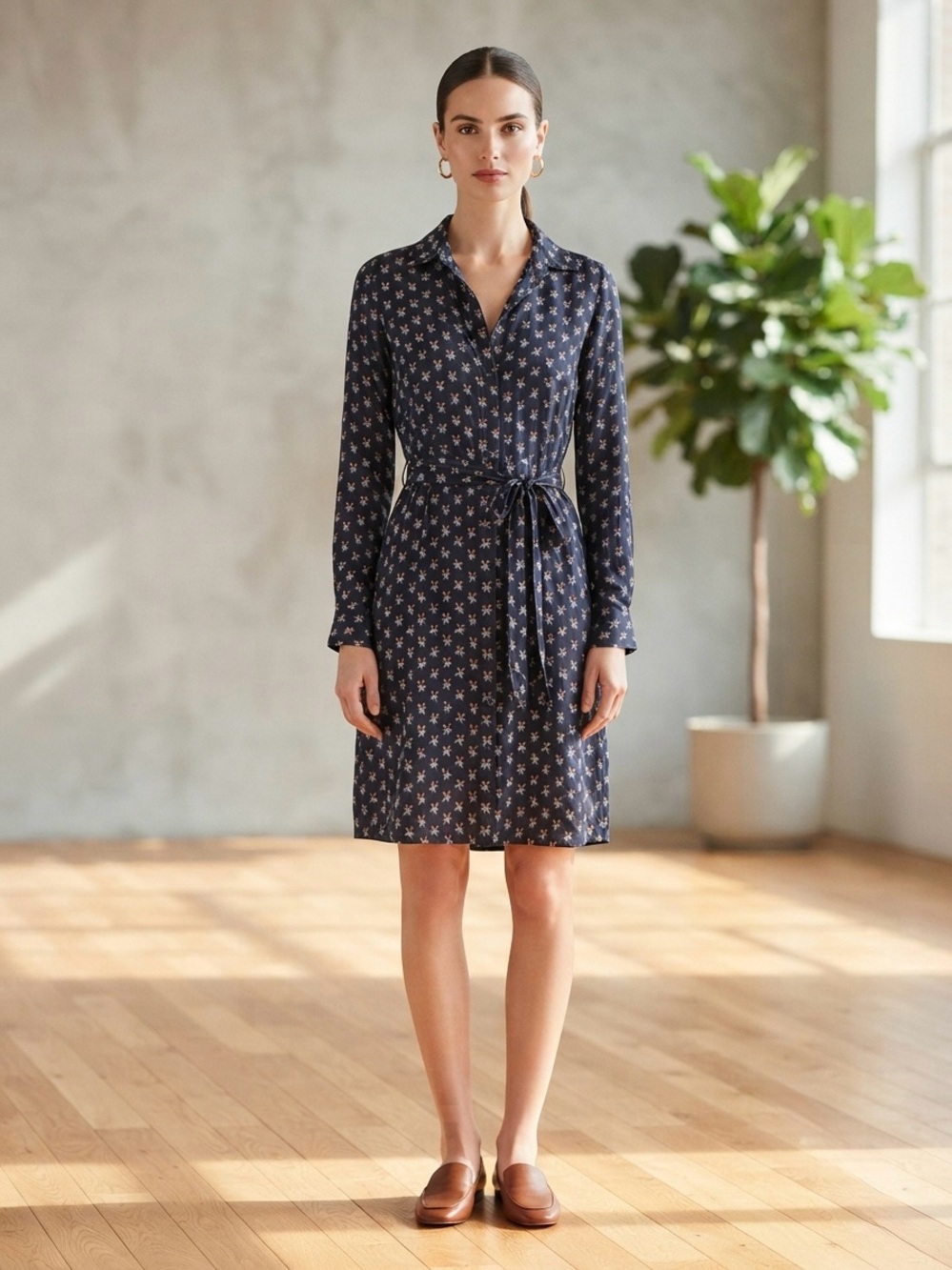 Brooks Brothers Floral Shirt Dress Size 4 Tie Waist Long Sleeve Button Front